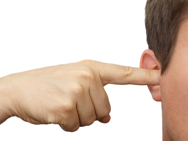 Man clog his ears with fingers — Stock Photo, Image