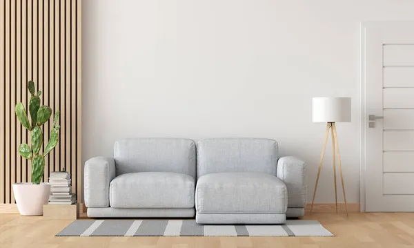 白色客厅内的灰色沙发 带有复制空间 3D渲染 — 图库照片