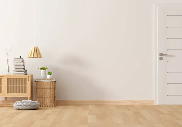 Wood sideboard in living room with free space for mockup, 3D rendering