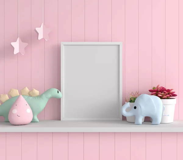 Doll Shelf Picture Frame Mockup Rendering — Stock Photo, Image