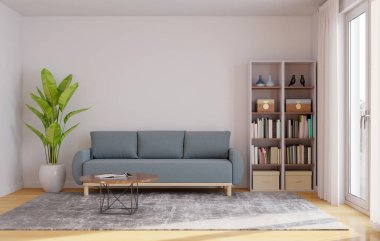 Oturma odasındaki kanepe, kopyalama alanı, 3 boyutlu görüntüleme