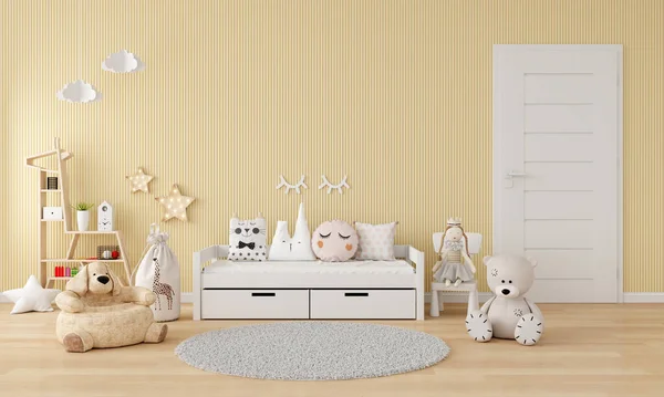 Yellow Child Bedroom Interior Copy Space Rendering — Stock Photo, Image