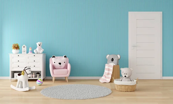 Chair Doll Blue Child Room Interior Copy Space Rendering — Fotografia de Stock