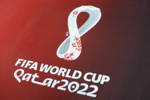 Officieel Logo Fifa World Cup 2022 Qatar Gedrukt Spandoek Tijdens — Stockfoto