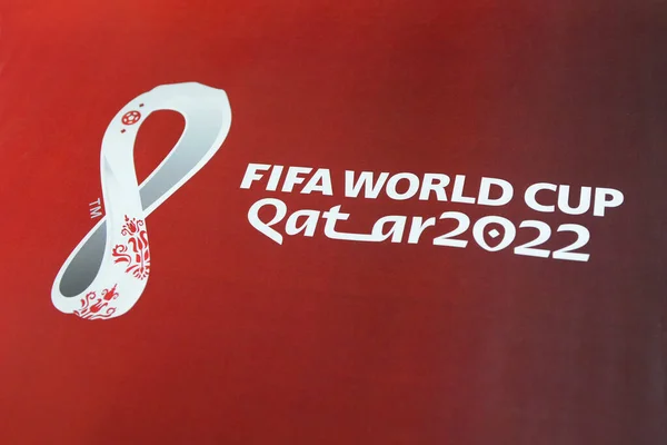 Officieel Logo Fifa World Cup 2022 Qatar Gedrukt Spandoek Tijdens — Stockfoto