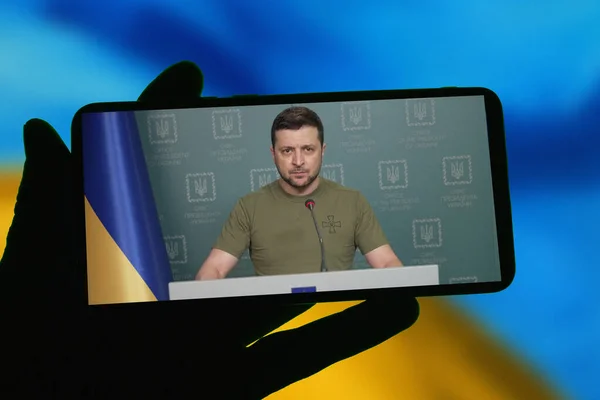 Kyiv Ukraine Marca 2022 Prezydent Ukrainy Wołodymyr Zelenski Przemawia Związku — Zdjęcie stockowe