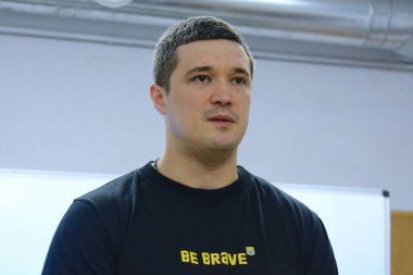 KYIV, UKRAINE - August  04, 2022: Mykhailo Fedorov, Deputy Prime Minister  Minister of Digital Transformation of Ukraine during the test of the connection to the high-speed Internet of one of the schools in the city of Kyiv.