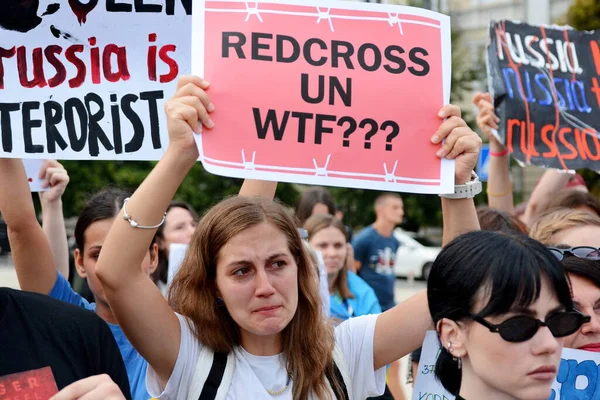 Kyiv Ukraine 2022 Woman Holds Placard Slogan Action Support Soldiers — стоковое фото