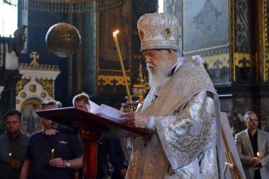 KYIV, UKRAINE - 2022/08/05: Patriarch Filaret during the farewell ceremony in Volodymyr's Cathedral of the city of Kyiv with the Hero of Ukraine, General Director of JV 