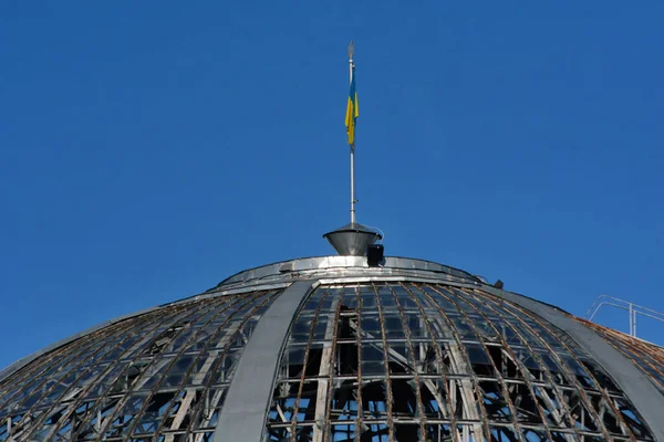 Ekim 2022 Ukrayna Nın Başkenti Kyiv Bir Füzenin Düştüğü Taras — Stok fotoğraf