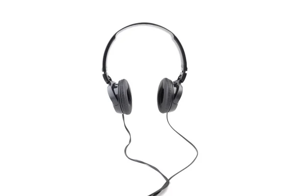 Black Wired Headphones White Background Isolate Black Headphones Audio Accessory — Stock Photo, Image