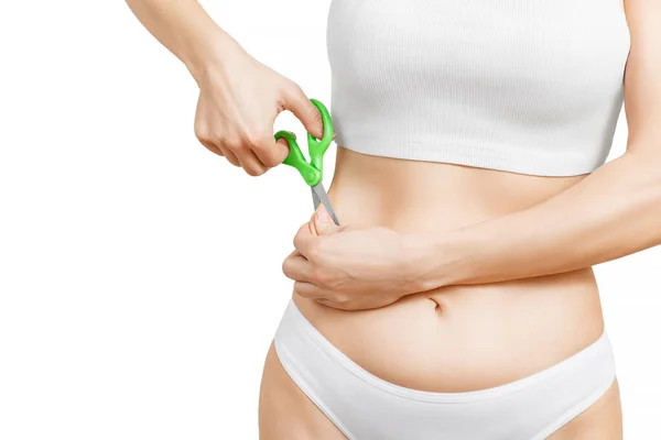 Gruba Kobieta Wyciąć Tłuszczu Brzucha Koncepcji Liposukcji Izolowane Białym Tle — Zdjęcie stockowe