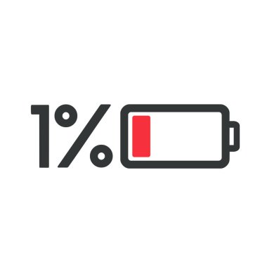 Vektör ikon bataryası% 1. Stok illüstrasyon bataryası düşük güç şarj Clipart