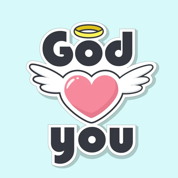 Vector Icon God Love You Stock Illustration Religion Sticker Heart — Stock Vector