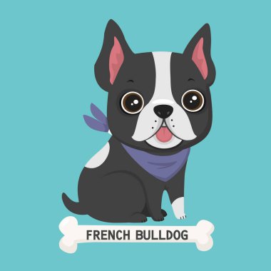 Vektör ikonu Dog, Fransız Bulldog cinsi. İmaj Köpeği Fransız Bulldog 'u. Çizgi filmdeki köpek yavrusu Fransız buldog düz stil.
