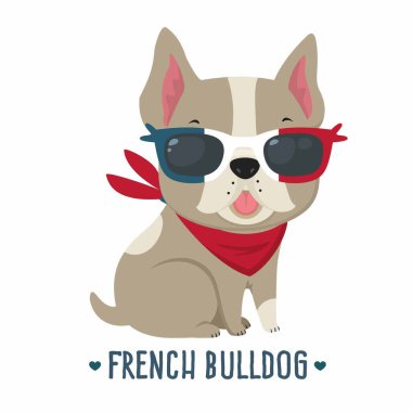 Vektör ikonu Dog, Fransız Bulldog cinsi. İmaj Köpeği Fransız Bulldog 'u. Çizgi filmdeki köpek yavrusu Fransız buldog düz stil.