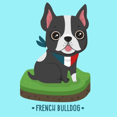 Vektör ikonu Dog, Fransız Bulldog cinsi. İmaj Köpeği Fransız Bulldog 'u. Çizgi filmdeki köpek yavrusu Fransız buldog düz stil.