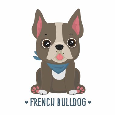 Vektör ikonu Dog, Fransız Bulldog cinsi. İmaj Köpeği Fransız Bulldog 'u. Çizgi filmdeki köpek yavrusu Fransız buldog düz stil.