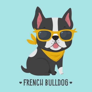 Vektör ikonu Dog, Fransız Bulldog cinsi. İmaj Köpeği Fransız Bulldog 'u. Çizgi filmdeki köpek yavrusu Fransız buldog düz stil.