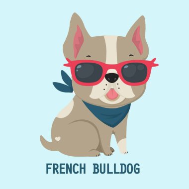 Vektör ikonu Dog, Fransız Bulldog cinsi. İmaj Köpeği Fransız Bulldog 'u. Çizgi filmdeki köpek yavrusu Fransız buldog düz stil.