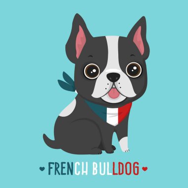 Vektör ikonu Dog, Fransız Bulldog cinsi. İmaj Köpeği Fransız Bulldog 'u. Çizgi filmdeki köpek yavrusu Fransız buldog düz stil.