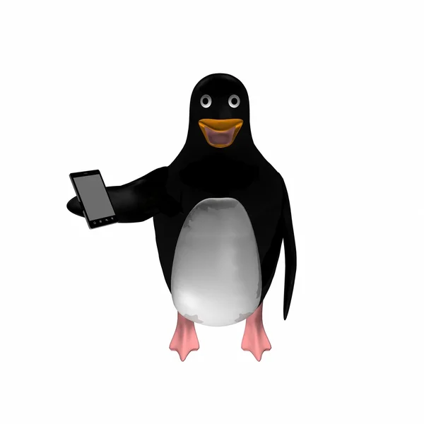 Penguin with smartphone — Stock Photo, Image