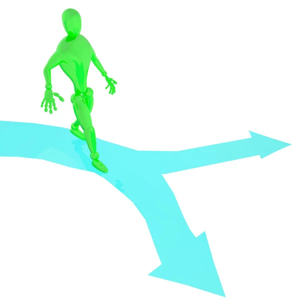 Green man on blue arrows — Stock Photo, Image