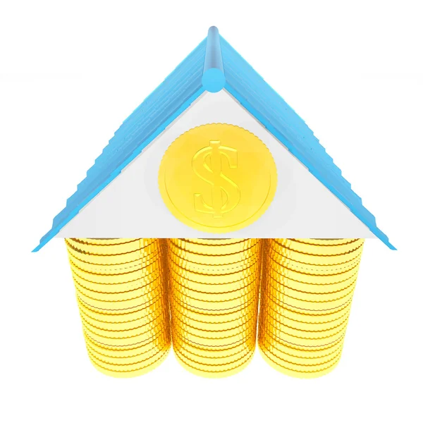 3D-s ház pénz fogalma — Stock Fotó