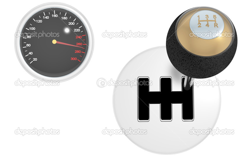 Gearshift & speedometer isolated on white 3d