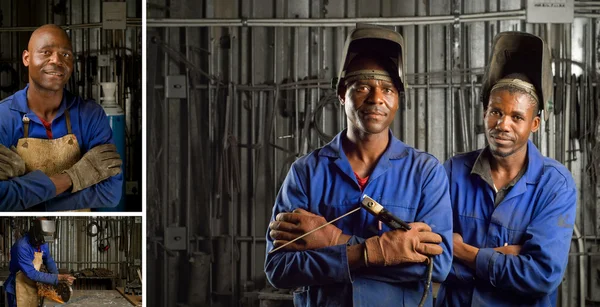 African welder with mask — Stock Photo, Image