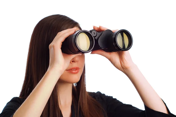 Business woman with binoculars — Stock Photo, Image