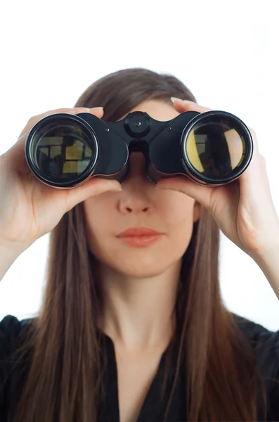 Business woman with binoculars — Stock Photo, Image