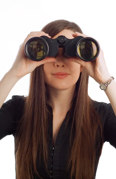 Mujer de negocios con prismáticos — Foto de Stock