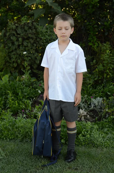 Sad at first day of school — Stock Photo, Image