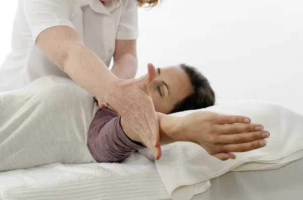 Kinesiologist treating Trapezius — Stock Photo, Image