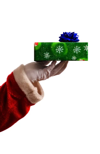 Weihnachtsmann Hand und Geschenk — Stockfoto
