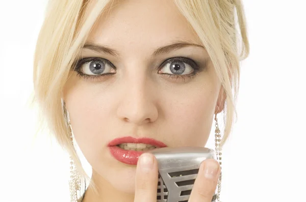 Woman and microphone — Stock Photo, Image