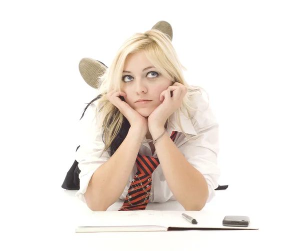 Pretty teenage girl doing homework — Stock Photo, Image