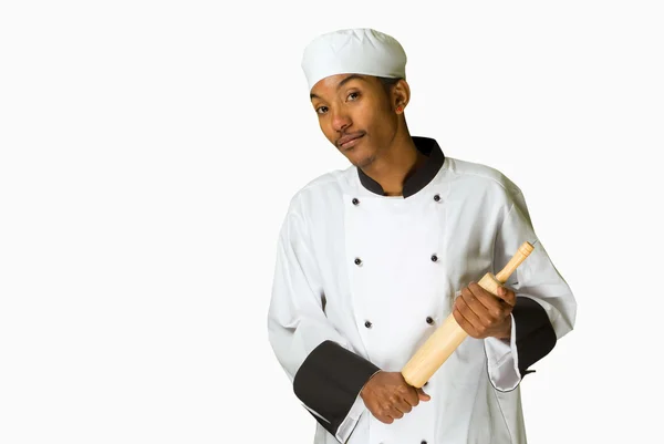 Chef avec rouleau à pain — Photo