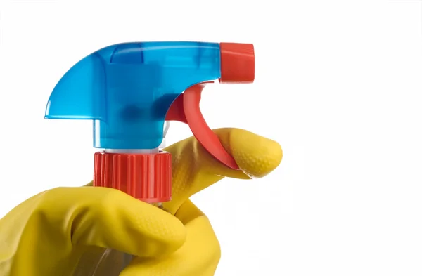 Cleaning bottle and hand — Stock Photo, Image