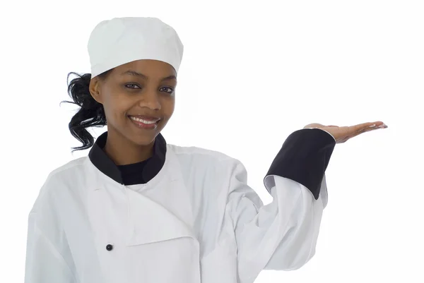Chef with open hand — Stock Photo, Image