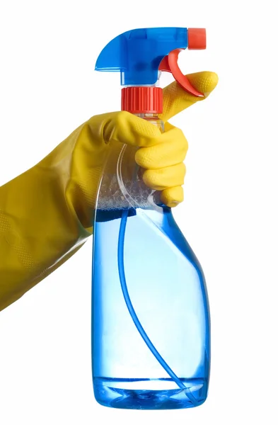 Cleaning bottle and hand — Stock Photo, Image