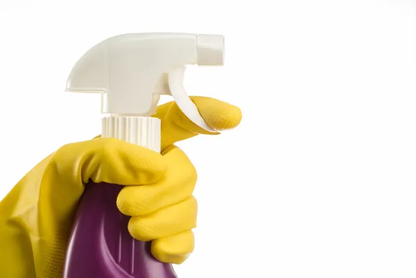 Cleaning bottle and hand — Stock Photo, Image