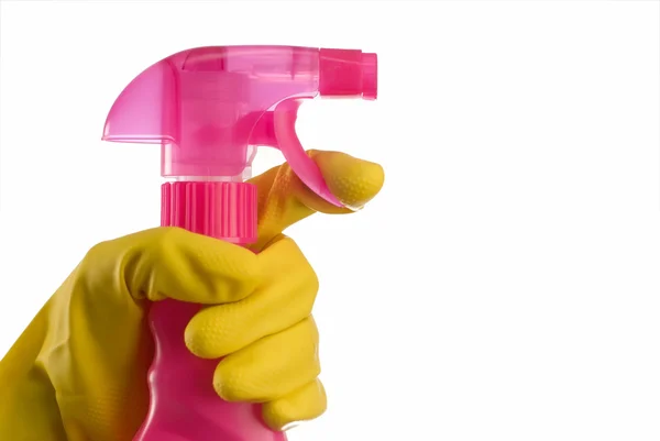 Cleaning bottle and hand — Stock Photo, Image