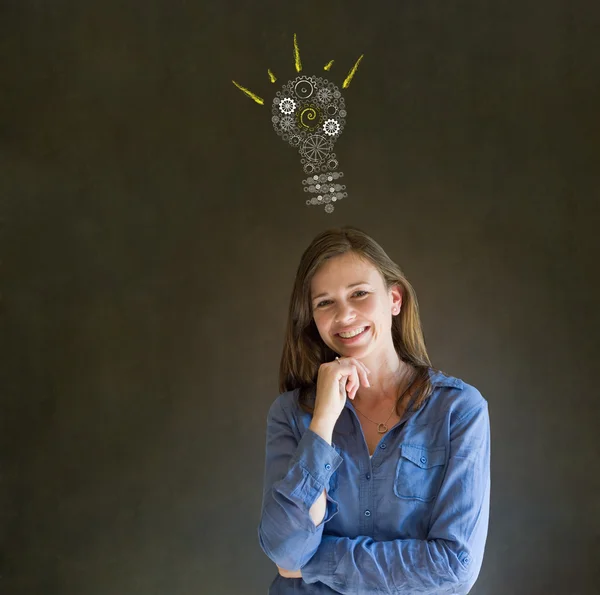 Bright idea gear lightbulb business woman — Stock Photo, Image