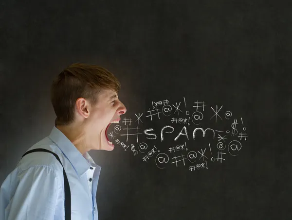 Angry man shouting at chalk email spam — Stock Photo, Image