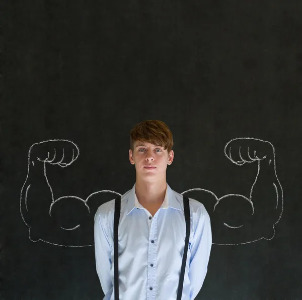 Man met krijt gezonde sterke armspieren voor succes — Stockfoto