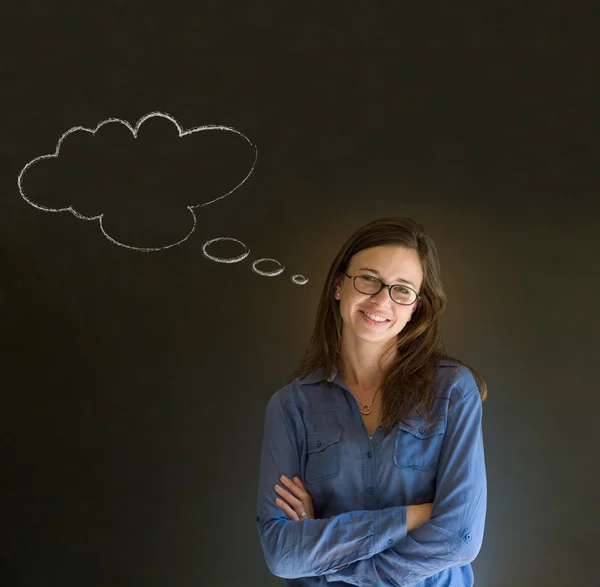 Mujer con pensamiento pensando tiza nube —  Fotos de Stock
