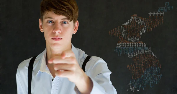 North or South Korea needs you pointing man on blackboard war map background — Stock Photo, Image