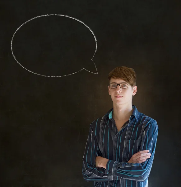 Man met krijt tekstballon praten praten — Stockfoto